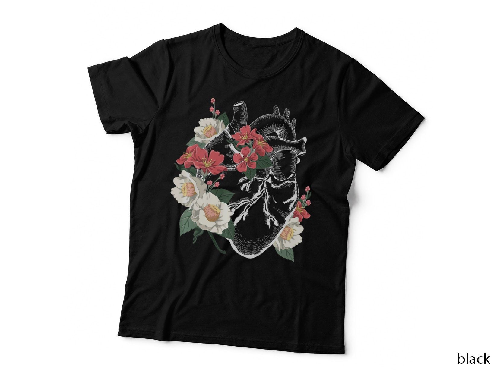 Anatomical Heart Shirt Floral Organ Cardiology Cardiac Nurse T-Shirt