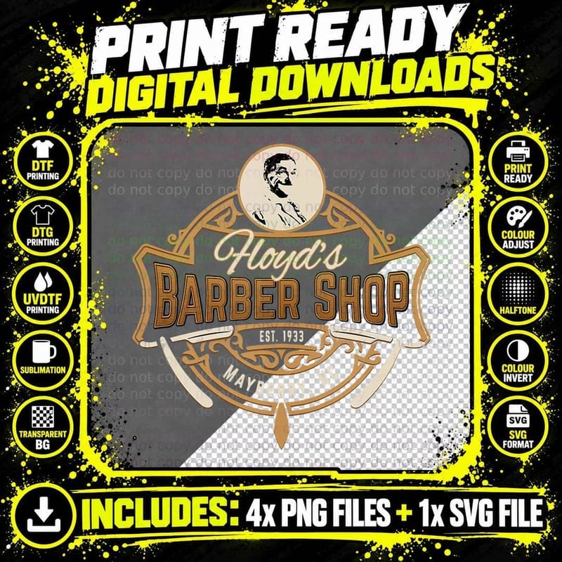 Andy Griffith Show Floyd's Barber Shop Classic TV Png SVG Digital Bundle