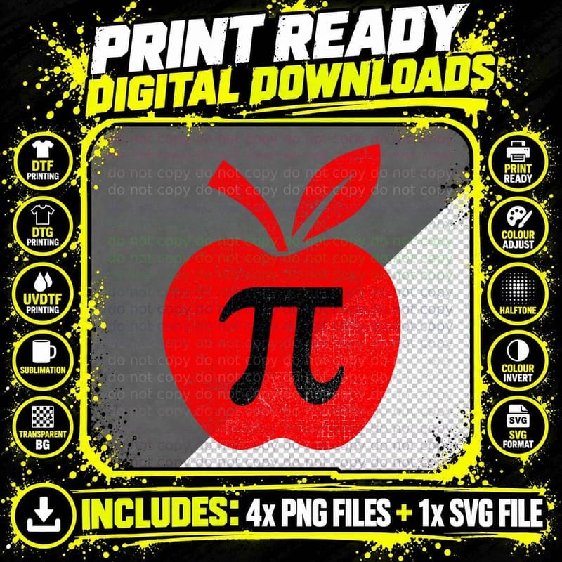 Apple Pi Day Tee Math Teacher Pi Math Kids T-Shirt Png SVG Digital Bundle