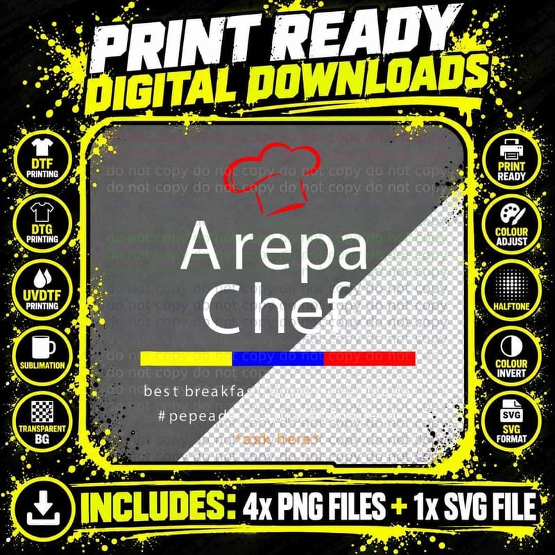 Arepa Chef with Red Cap Tricolor Dark Venezuela Gift Png SVG Digital Bundle