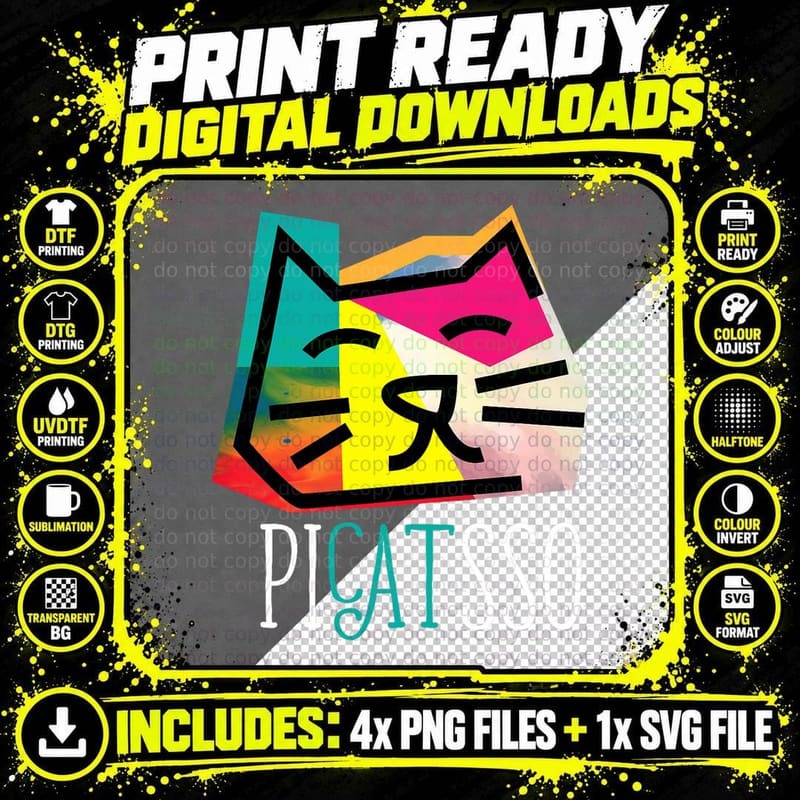 Artist I Art Teacher I Picatsso I Funny Cats T-Shirt Png SVG Digital Bundle