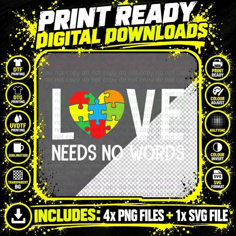 Autism Awareness Teacher Shirt Love Needs No Word Png SVG Digital Bundle