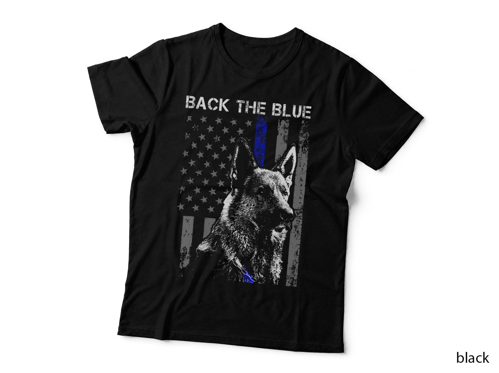 Back the Blue Thin Blue Line Flag K-9 German Shepherd Police T-Shirt