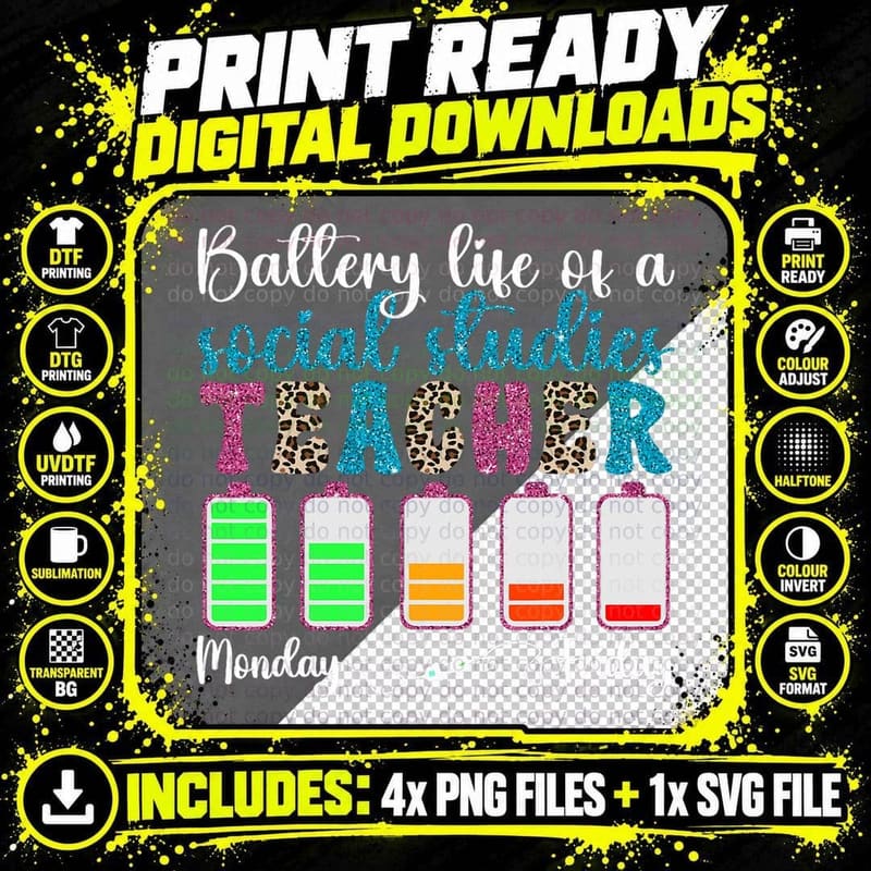 Battery Life Social Studies Teacher Social Studies Png SVG Digital Bundle