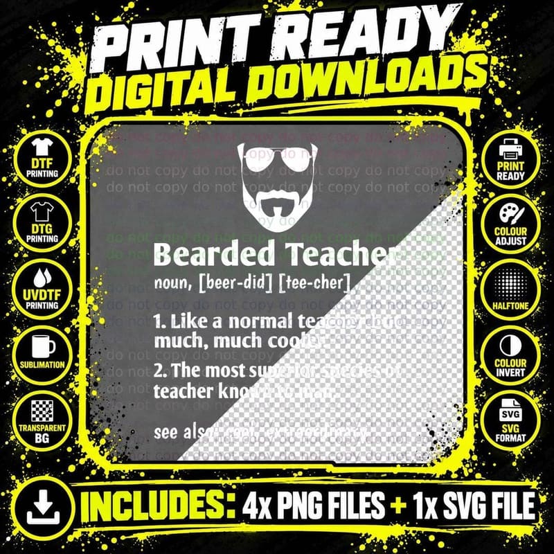 Bearded Teacher School Class Educator Teaching Education Png SVG Digital Bundle