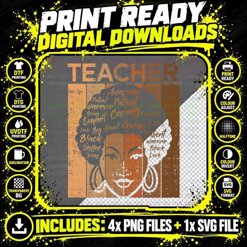 Black History Afro Teacher Melanin African American Png SVG Digital Bundle