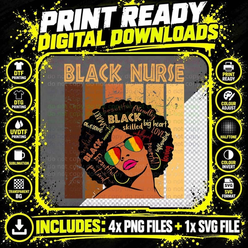 Black Nurse Afro African American Women Black History Png SVG Digital Bundle