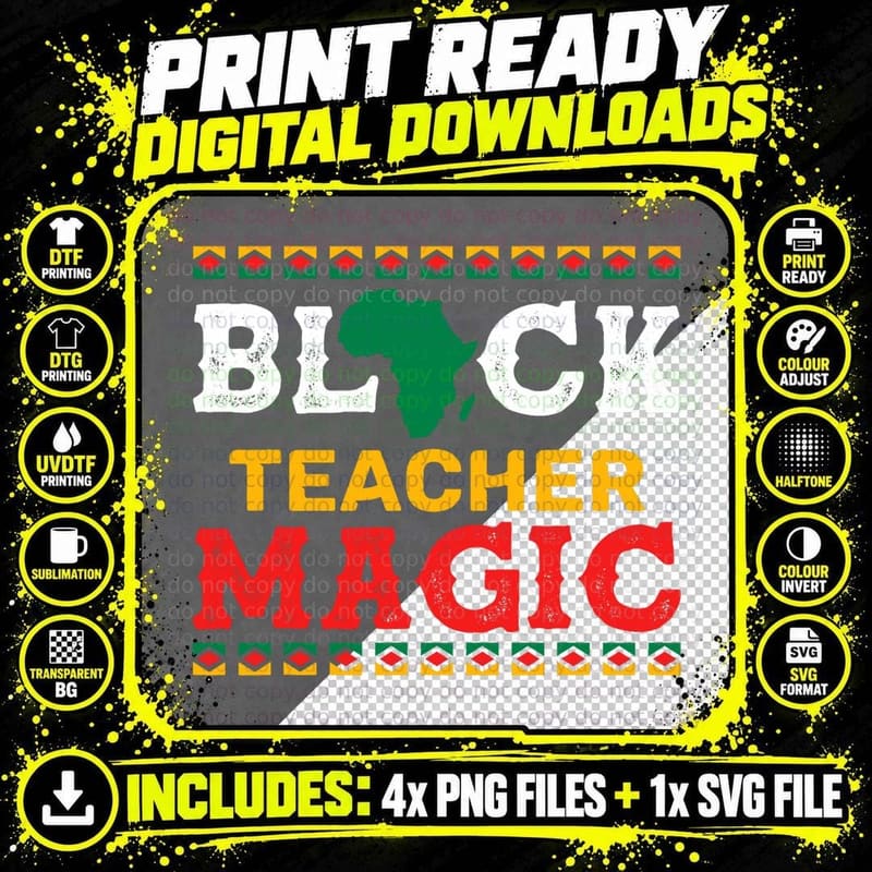 Black Teacher Magic African American Black History Month Png SVG Digital Bundle