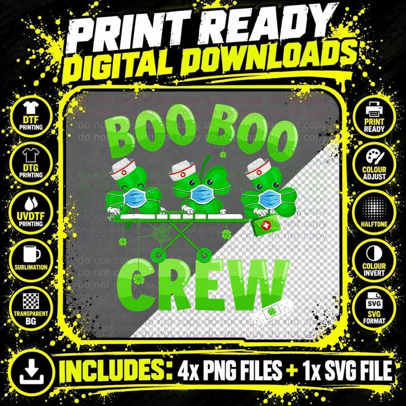 Boo Boo Crew Nurse St Patrick's Day Shamrock Face Mask Png SVG Digital Bundle