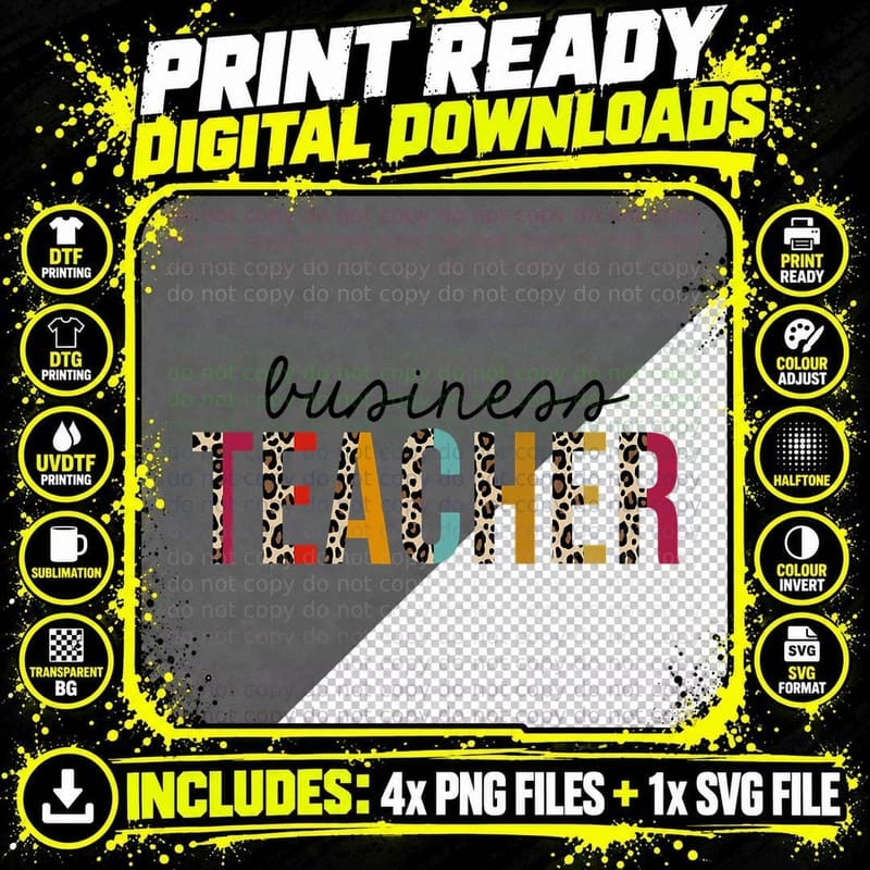 Business Teacher Leopard Print Funny Teaching Png SVG Digital Bundle