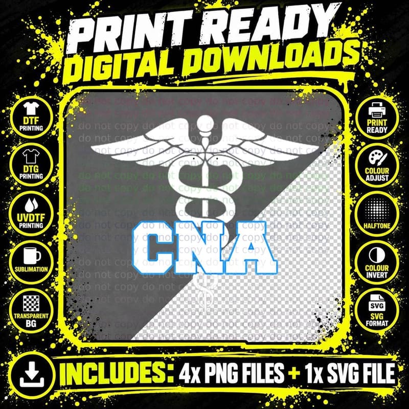 CNA Caduceus Medical Symbol Nurse Gifts T-Shirt Png SVG Digital Bundle