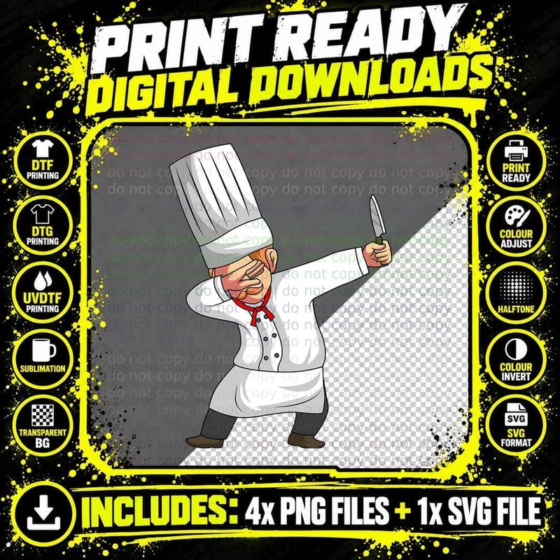 Chef Dabbing Chief Cook Culinary Sous-Chef Cuisine Png SVG Digital Bundle
