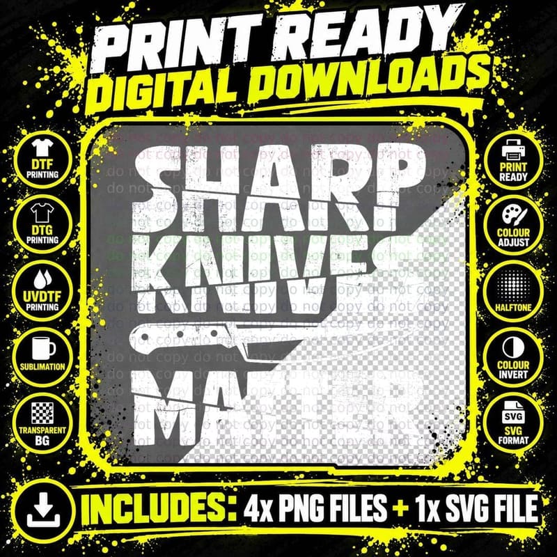 Chef Sharp Knives Matter Funny Cook Cooking Culinary Png SVG Digital Bundle