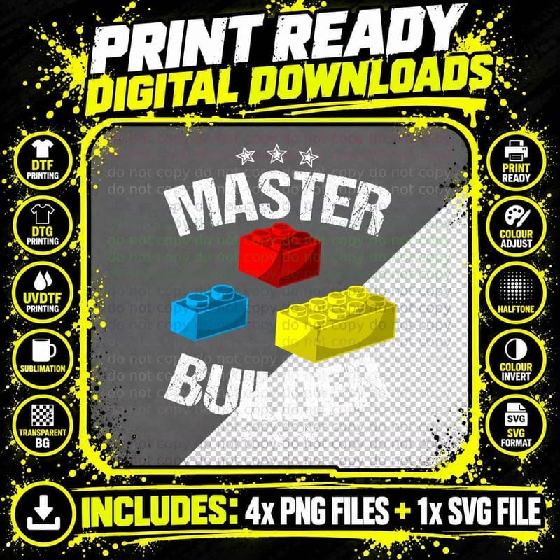 Cool Master Builder Funny Building Blocks Gift Men Women Png SVG Digital Bundle