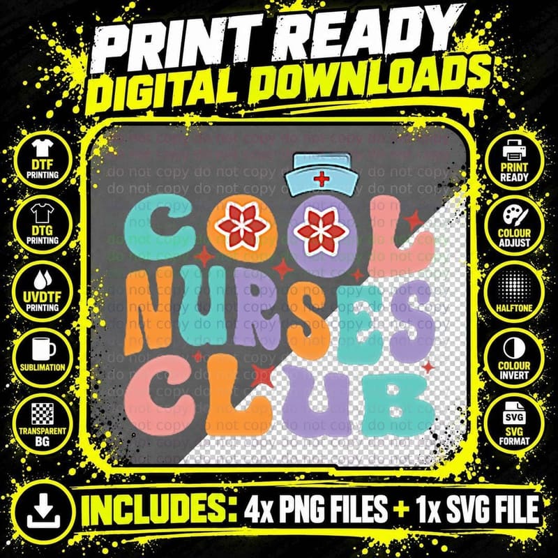 Cool Nurse Club Healthcare Worker Nurse Life Back Print Png SVG Digital Bundle