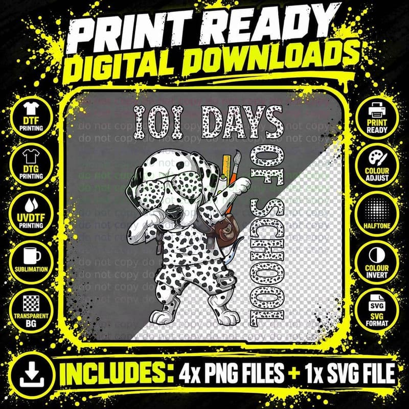 Dabbing 101 Days School Dalmatian Student or Teacher Boy Png SVG Digital Bundle