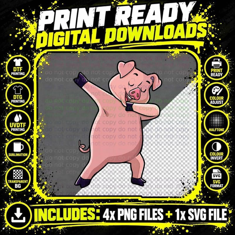 Dabbing Pig Farm Animal Lover Farmer Men Women Kids Png SVG Digital Bundle