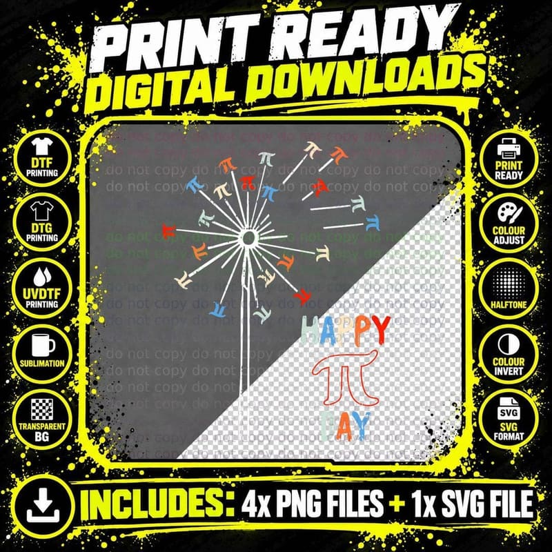 Dandelion Happy Pi-Day Math Symbols Teacher Student Png SVG Digital Bundle