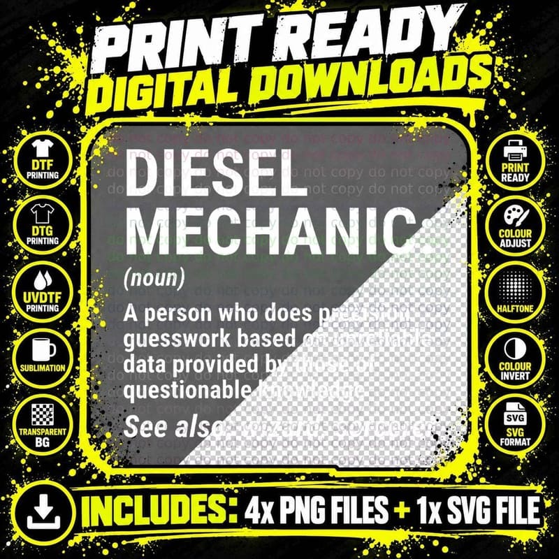 Diesel Mechanic Definition T-Shirt Funny Mechanic Tee Png SVG Digital Bundle
