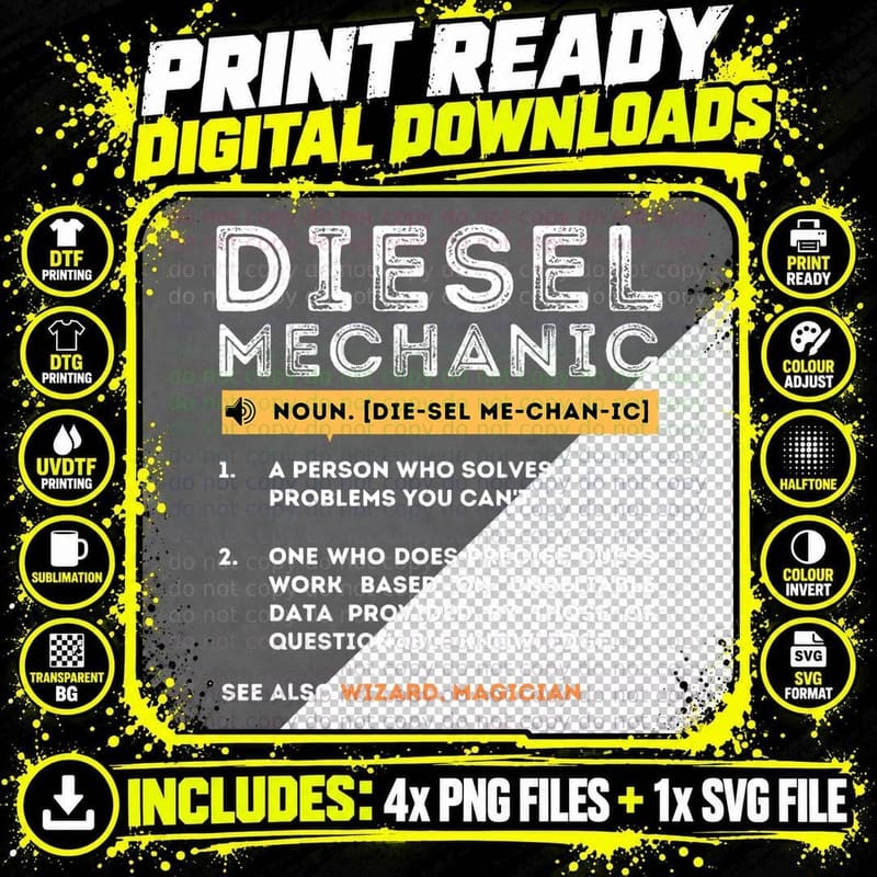 Diesel Mechanic Meaning - Diesel Repairman Auto Repair Png SVG Digital Bundle