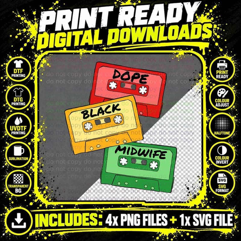 Dope Black Midwife Black History Month Black Afro Png SVG Digital Bundle