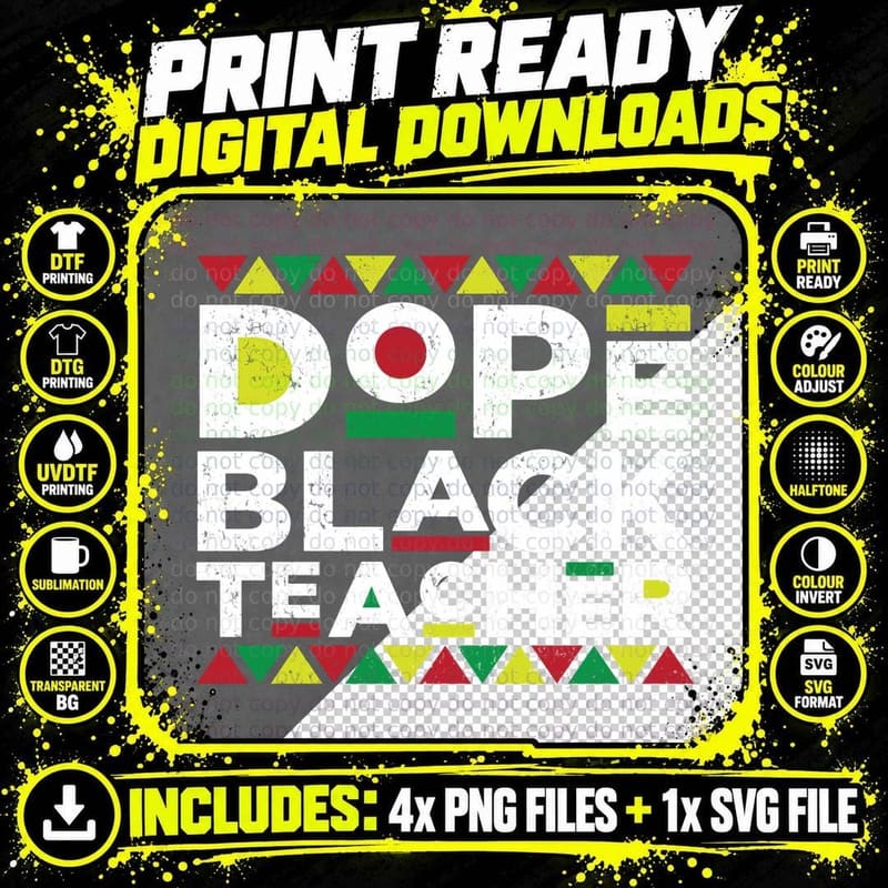 Dope Black Teacher Educators Distressed Black History Png SVG Digital Bundle