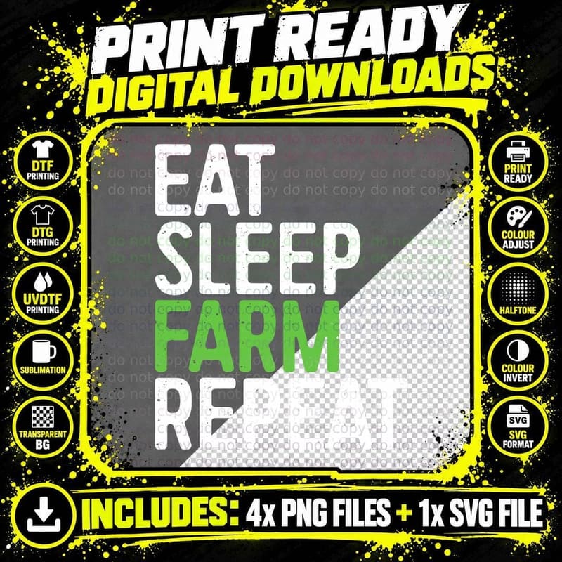 Eat Sleep Farm Repeat T-Shirt Farmer Shirt T-Shirt Png SVG Digital Bundle