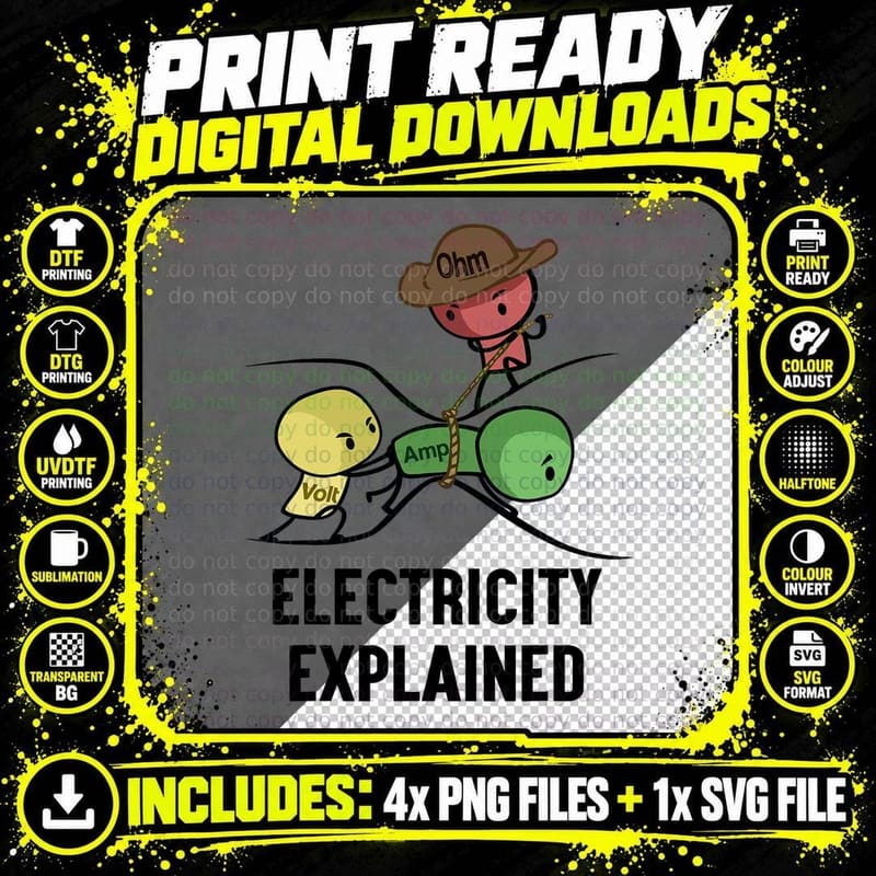 Electricity Explained Physics Nerd Gift I Teacher School Png SVG Digital Bundle