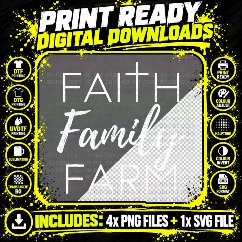 Faith Family Farm Country Farmer's Wife Gift T-Shirt Png SVG Digital Bundle