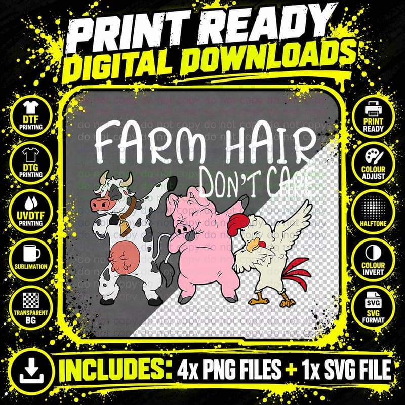 Farm Hair Don't Care Gift for Farmer Girls and Ladies Png SVG Digital Bundle