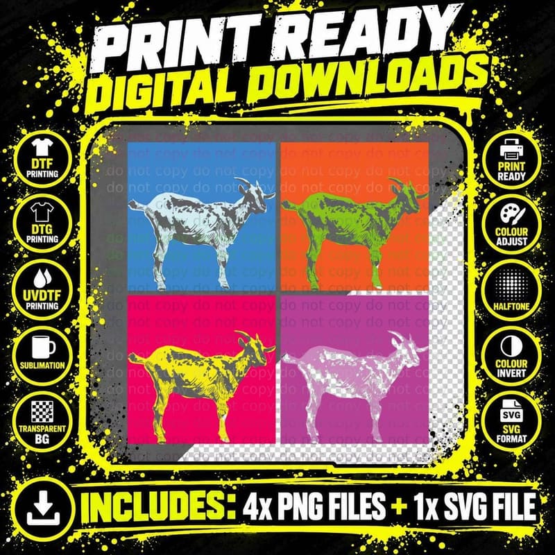 Farming Goat Lover Farm Animal Farmer Pop Art Goat Png SVG Digital Bundle