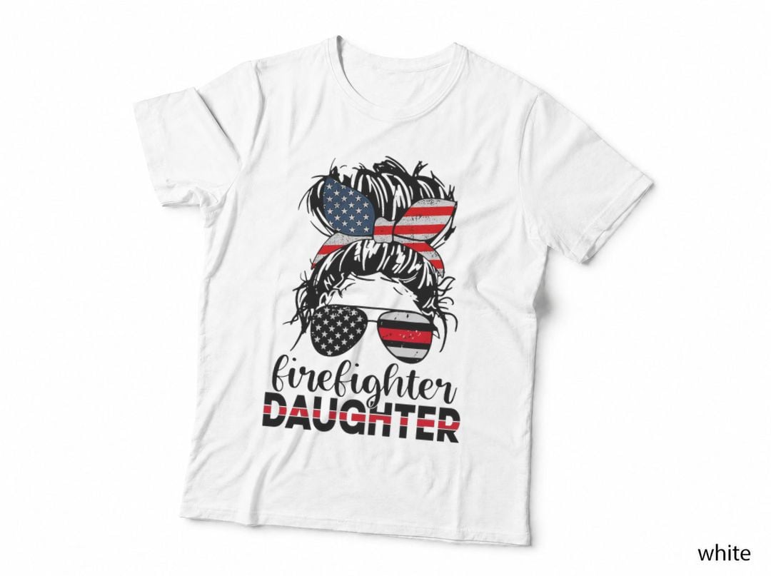 Firefighter Daughter Thin Red Line Messy Bun Classic T-Shirt