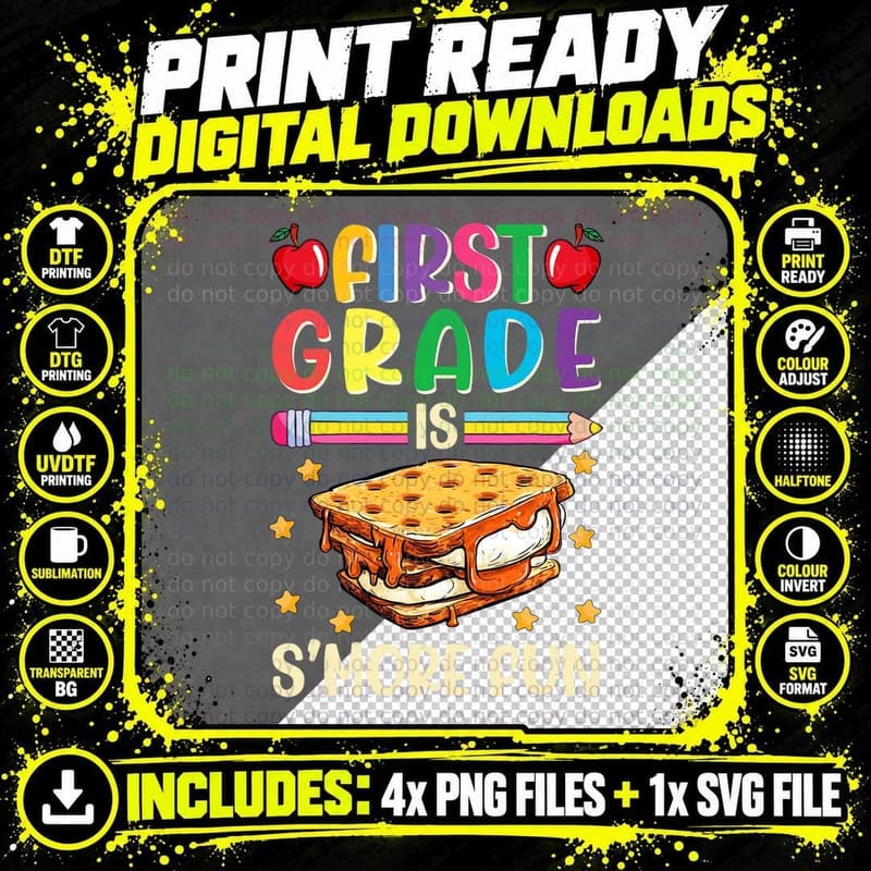 First Grade Is S'more Fun Teacher Student Back to School Png SVG Digital Bundle