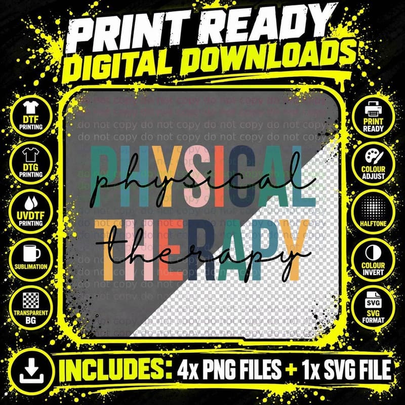 Funny Back to School Retro Physical Therapy Teacher Png SVG Digital Bundle