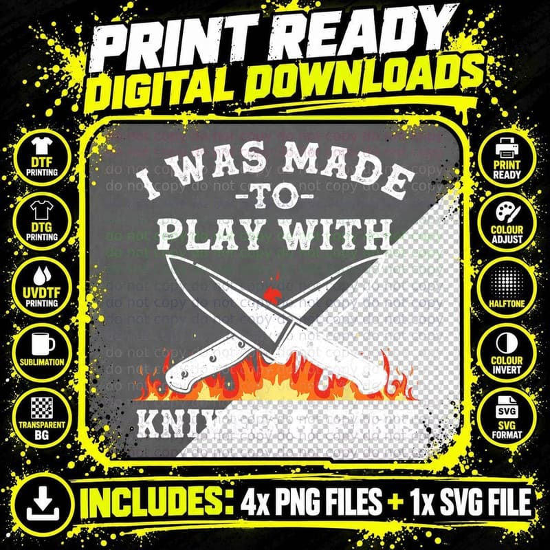 Funny Chef Design for Men Women Knives Play Cooking Png SVG Digital Bundle