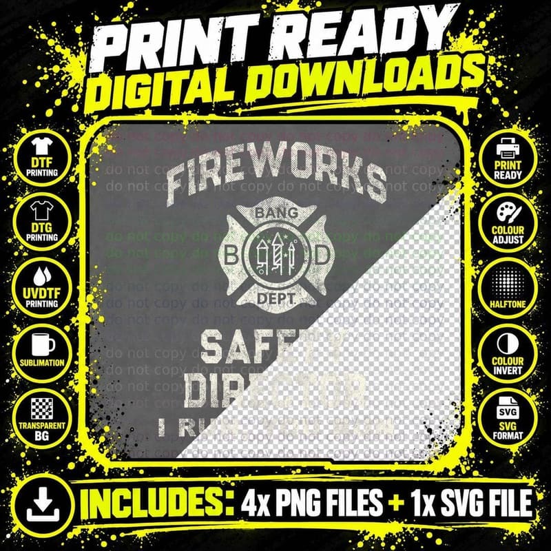 Funny Fireworks Safety Director Firefighter Pyro Bang US Png SVG Digital Bundle