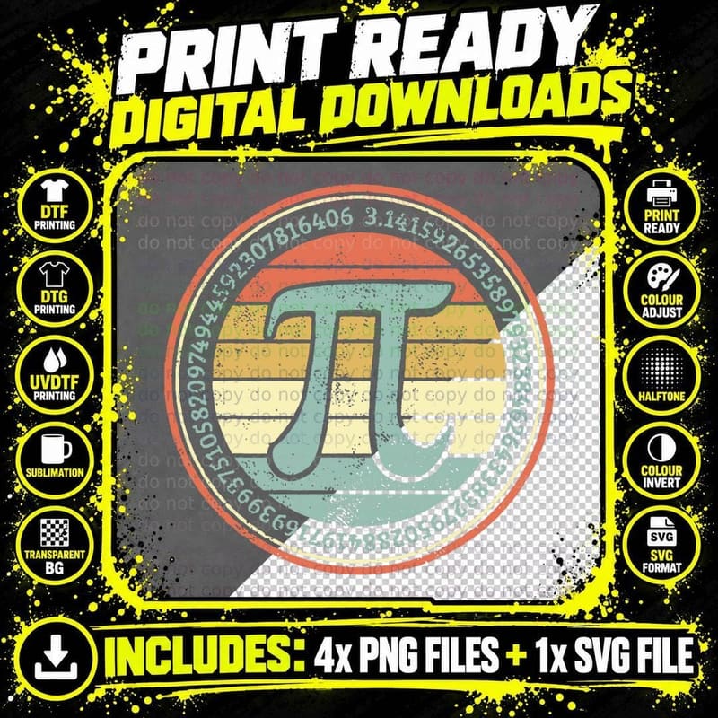 Funny Pi Day Spiral Pi Math Pi Day 3.14 Teacher Mens Png SVG Digital Bundle