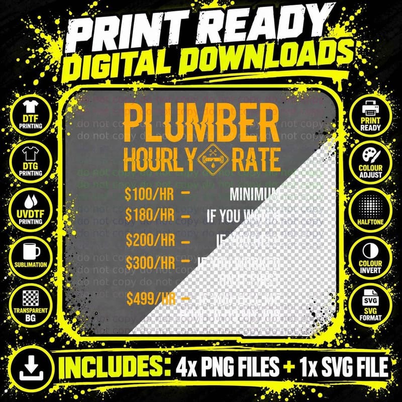 Funny Plumber Men Plumber Hourly Rate Plumber T-Shirt Png SVG Digital Bundle
