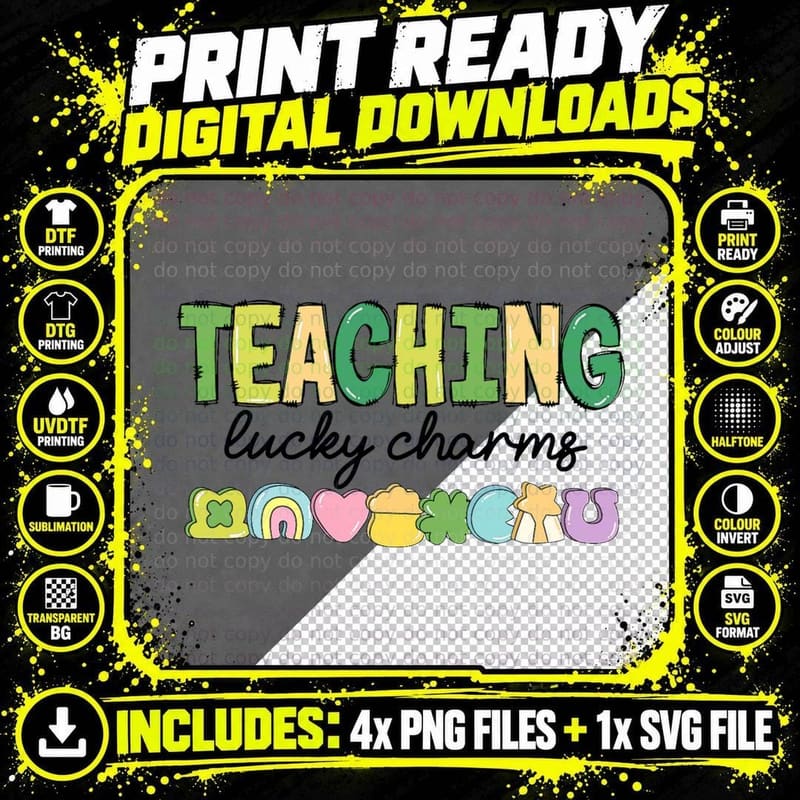 Funny Teaching Lucky Charms Teacher Matching St Patricks Png SVG Digital Bundle