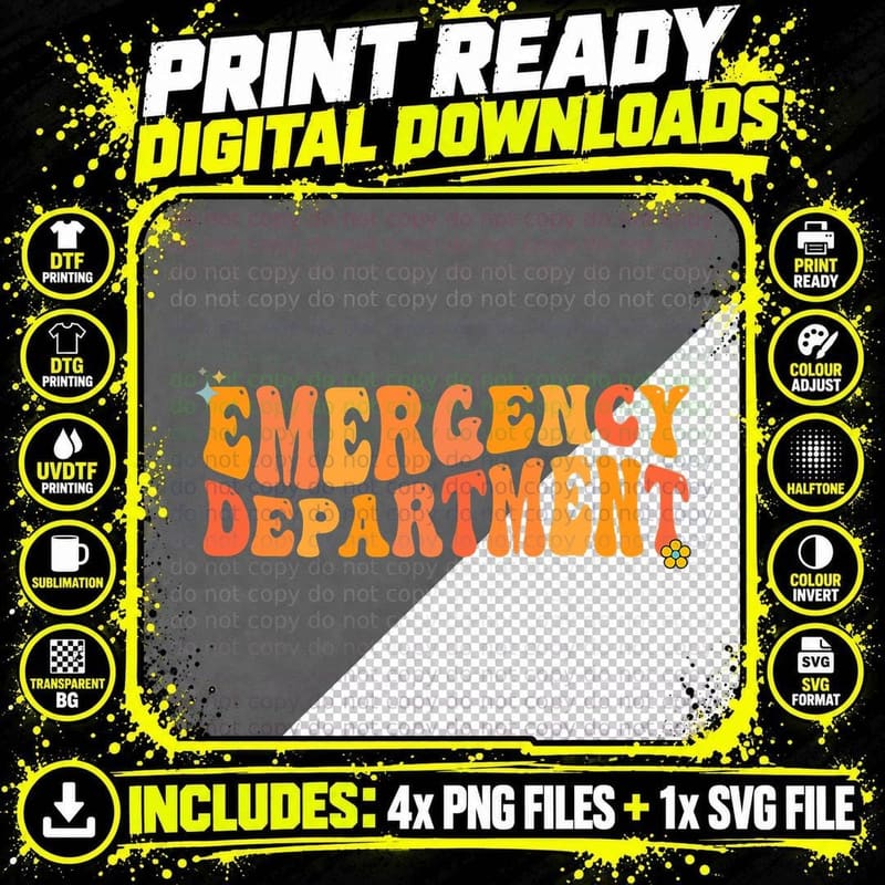 Groovy Emergency Nurse ED Nurse ER Emergency Department Png SVG Digital Bundle