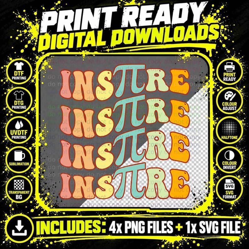 Groovy Inspire Pi Day Funny Pi Number for Math Teacher Png SVG Digital Bundle