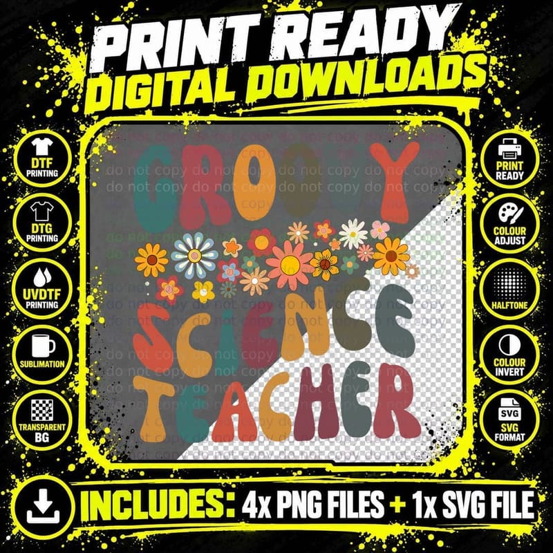 Groovy Science Teacher Retro Colorful Design Teaching Png SVG Digital Bundle