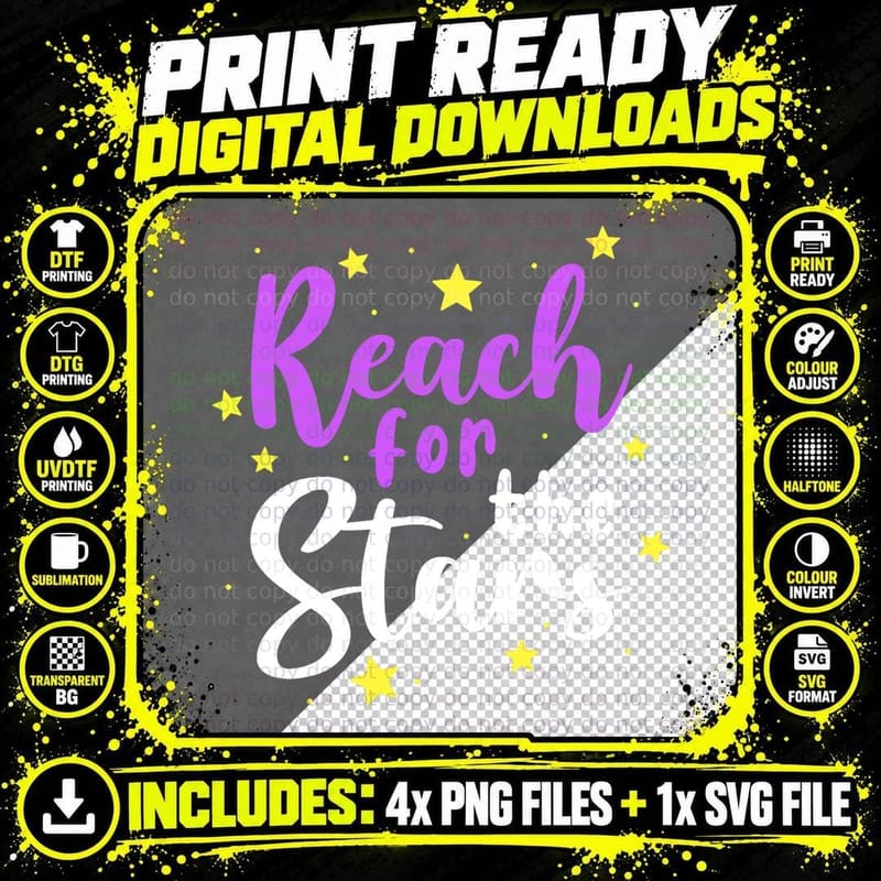 Growth Mindset Teacher Reach for the Stars T-Shirt Png SVG Digital Bundle