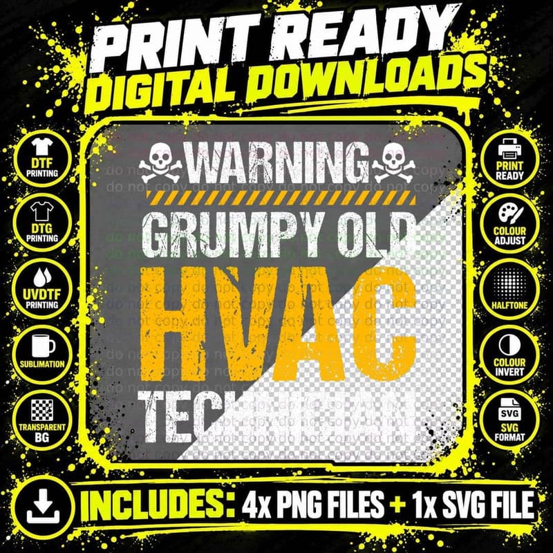 HVAC Technician HVACR Tech Work Mechanic Installer Png SVG Digital Bundle