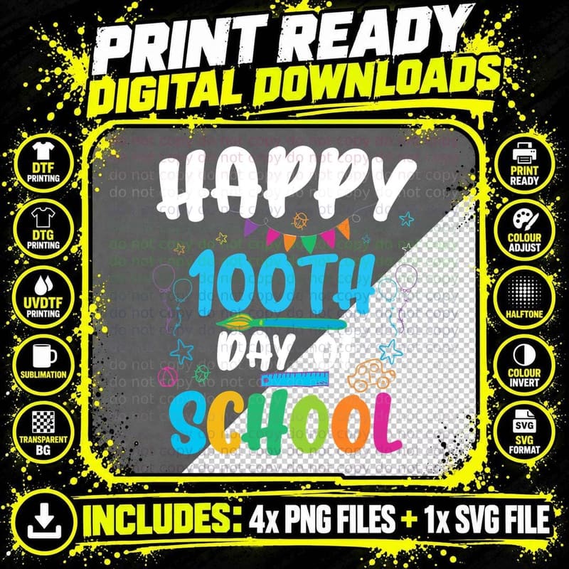 Happy 100th Day of School Shirt for Teacher or Child Png SVG Digital Bundle