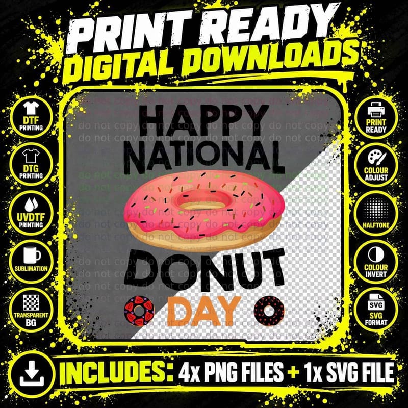 Happy National Donuts Day Baking Pastry Hole Chef Baker Png SVG Digital Bundle