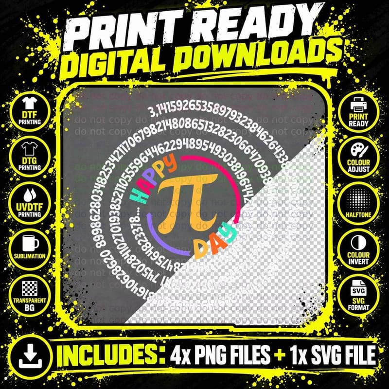 Happy Pi Day 3.14 Mathematic Math Teacher Gift Spiral Pi Png SVG Digital Bundle