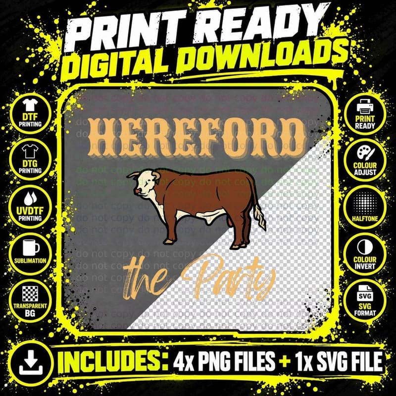Herefords the Party, Funny Cows Cattle Farm Farmer Png SVG Digital Bundle