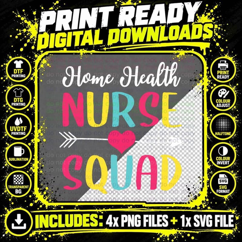 Home Health Nurse Squad Cute Funny Nurses Shirt T-Shirt Png SVG Digital Bundle