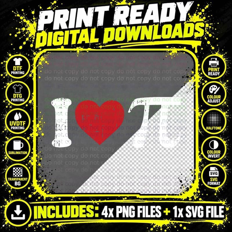 I Love Pi Day Cute Heart Math Symbols Teacher Student Png SVG Digital Bundle